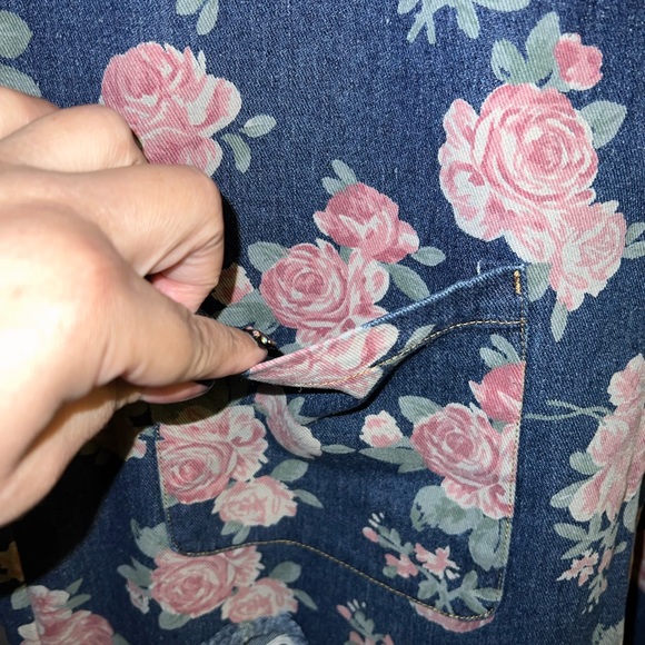 NWT EASEL Floral Distressed Oversized Blue Jean Denim Overalls / Jumpsuit - Picture 11 of 15